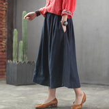 Johnature 2019 New Style Cotton Linen Casual Elastic Waist Embroidery Skirt Female Spring Loose Solid a-line Women Skirt