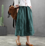 Johnature 2019 New Style Cotton Linen Casual Elastic Waist Embroidery Skirt Female Spring Loose Solid a-line Women Skirt